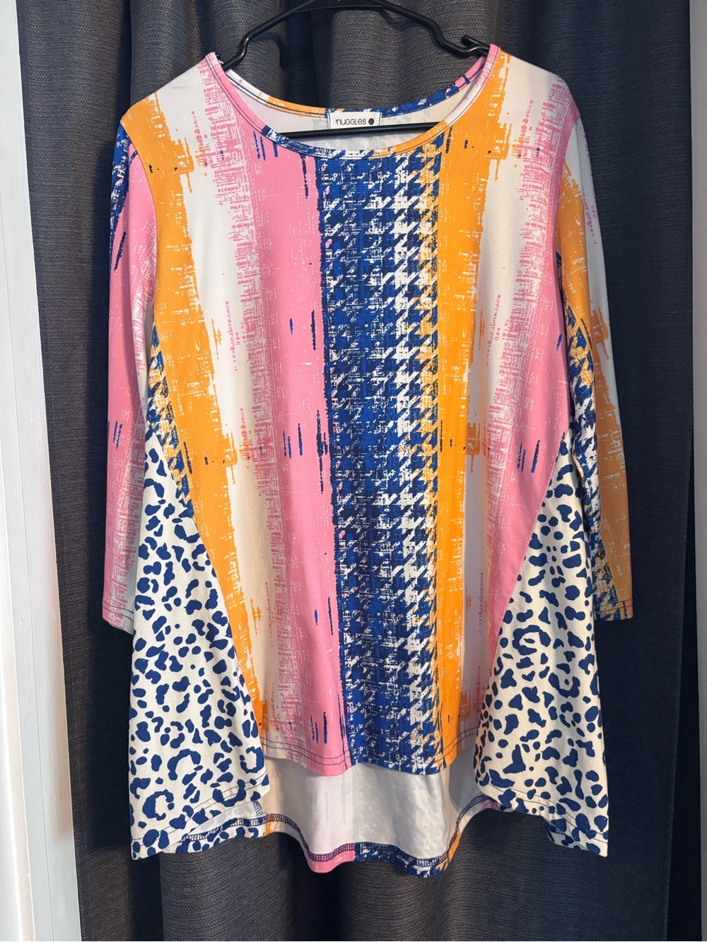 Nuggles Colorblock Leopard Panel Tunic in Pink, Blue & Yellow